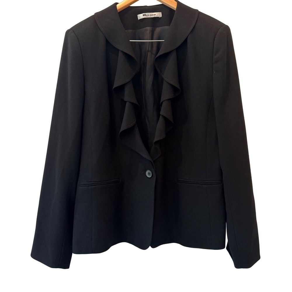 Nygard Collection Designer Quiet Luxury Womens Black Ruffle‎ Blazer Jacket 16